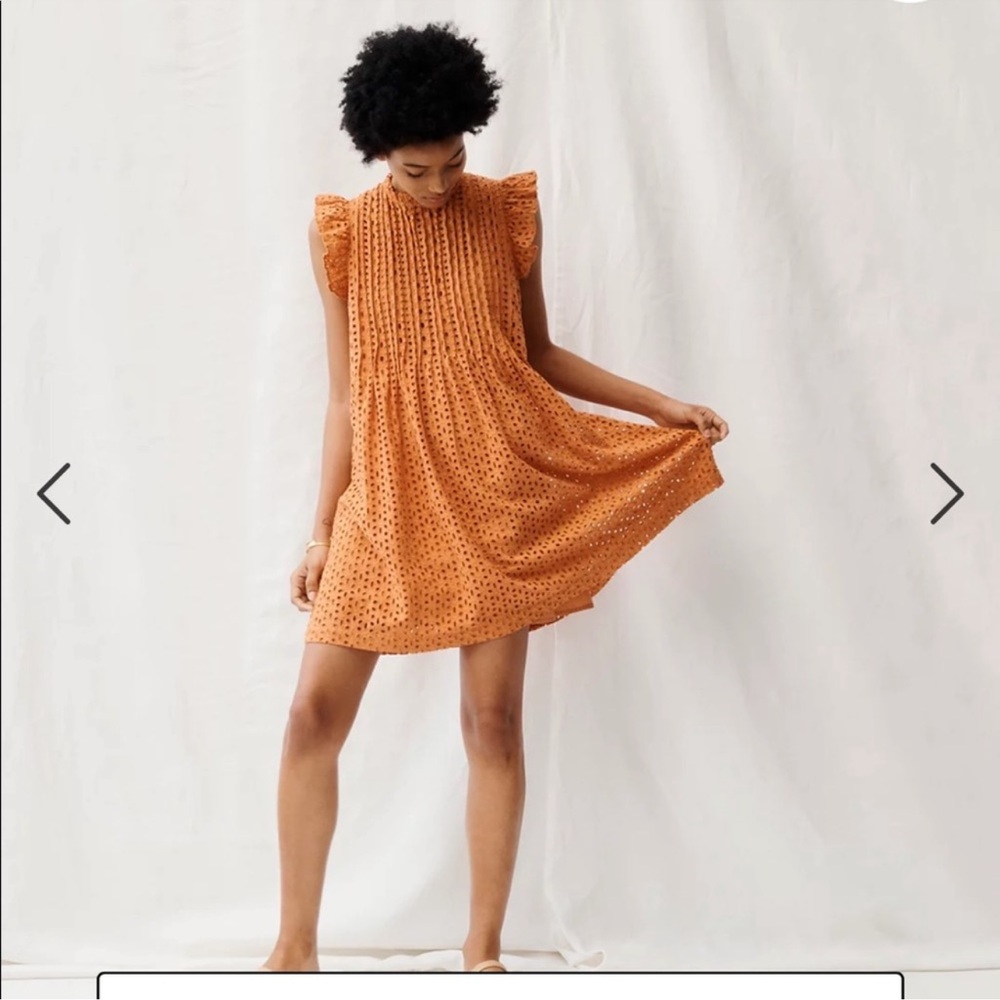 Madewell Eyelet Orange Color‎ Babydoll Ruffle-Sleeve Dress . Size small